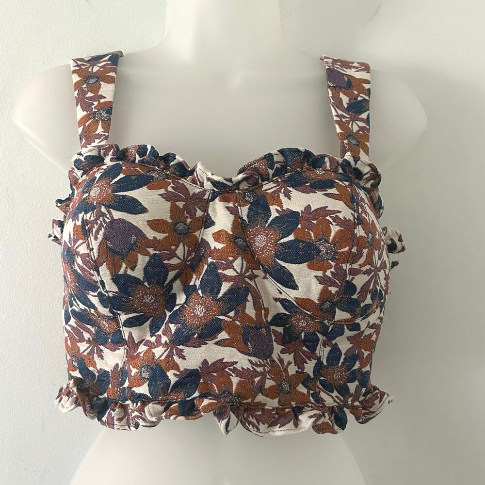 Sachin & Babi X Anthropologie Sweetheart Jacquard Ruffle Crop Top Floral XS